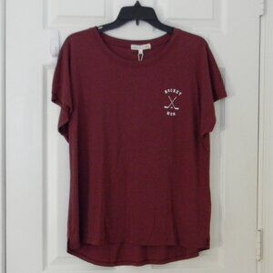 C&C California Maroon Burgundy Hockey Mom Tee Shirt Top Size L NWT